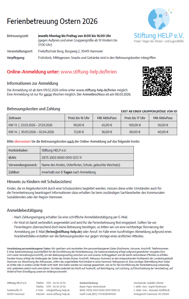 Ferienbetreuung Ostern 2026
